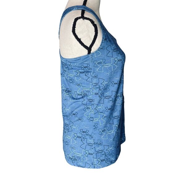 Under Armour Medium Athletic Top HeatGear Racerback Scoop Neck Fitness Blue Logo - Picture 2 of 9